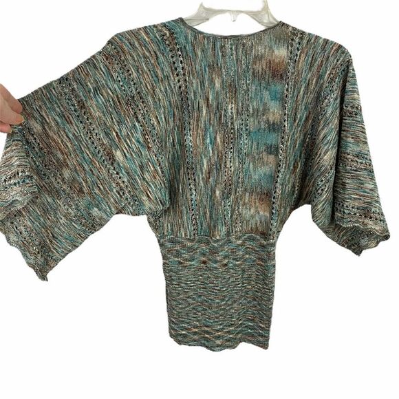 Emma E James Metallic Multi Color Knitted Winged Sleeve Sweater Size Small - Picture 3 of 10